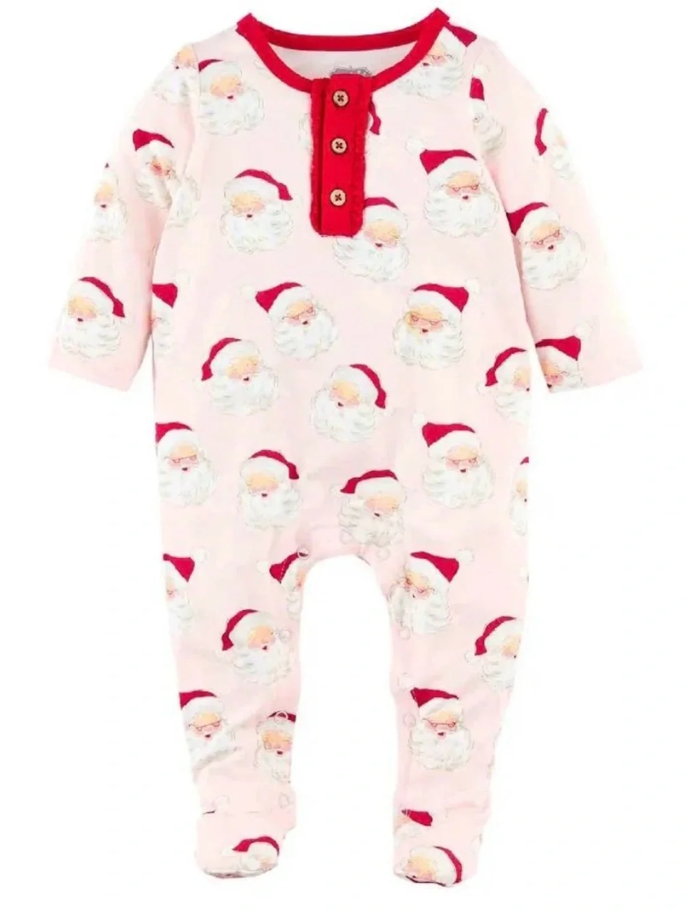 Mud Pie Pink Vintage Santa Print Footed One-Piece 0/3 nwt